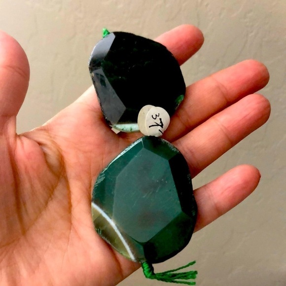 AGATHE GREEN 2 pieces Semiprecious stone pierced beads, approx 2”